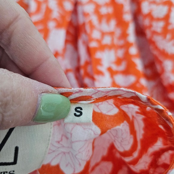 Orange Floral Puff Sleeve Peasant Blouse Women's small babydoll Festival whimsi - Picture 7 of 10